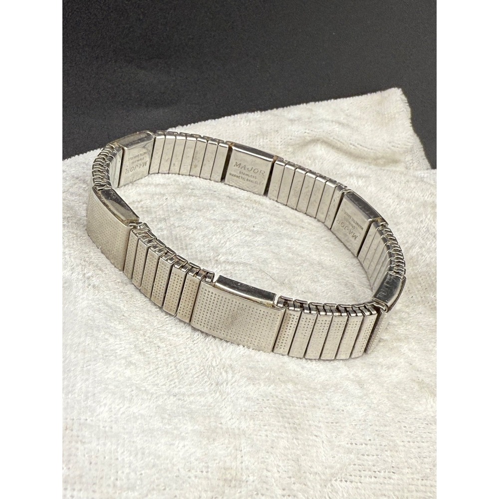 Vintage Major Mens Bracelet Magnetic Stainless Steel Stretch Signed‎ 7.5"